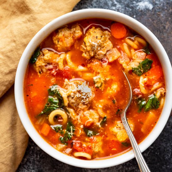 Italian Meatball Pasta Soup - Recipe photo by garlic and zest