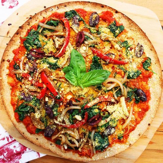 Veggie Pizza with Almond Parmesan - Recipe photo by SmartyPlants