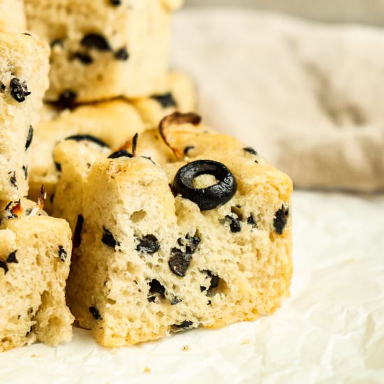 Black Olive Shallot Focaccia - Recipe photo by kneadsomesweets
