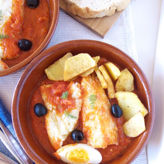 Salt Cod with Tomatoes and Olives - Recipe photo by spainkitchen