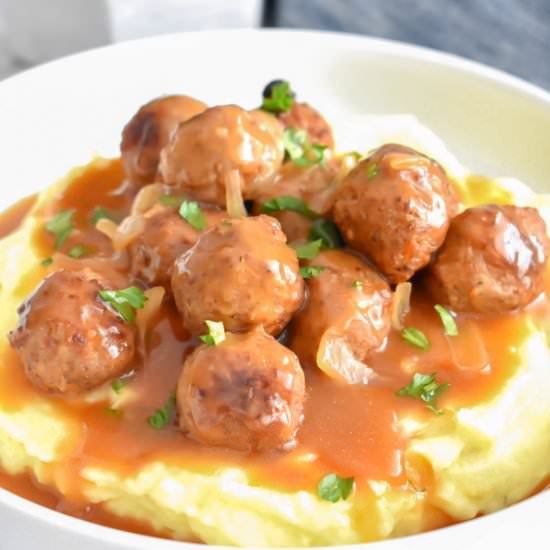 Salisbury Steak Meatballs - Recipe photo by Herbs and Flour