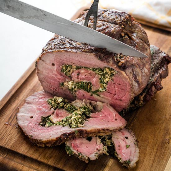 Stuffed Rotisserie Leg of Lamb - Recipe photo by garlic and zest