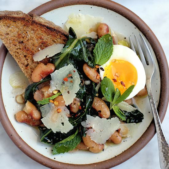 Brothy Beans and Greens on Toast - Recipe photo by twoofakindcooks