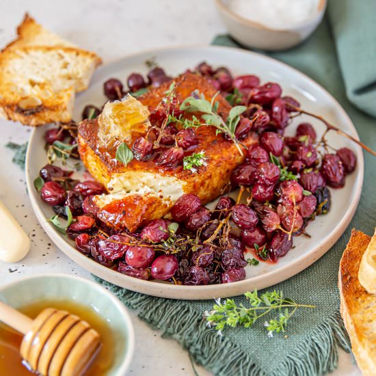 Crumbed Feta with Roasted Grapes - Recipe photo by spicyicecream