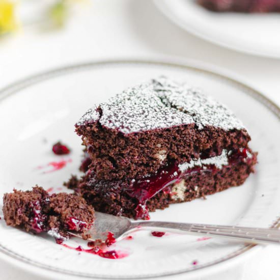 Vegan Chocolate Cake w Cherry Jam - Recipe photo by theplantbasedschool