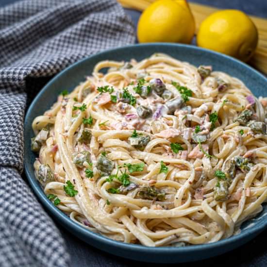 Smoked Salmon Pasta with Asparagus - Recipe photo by skinnyspatula