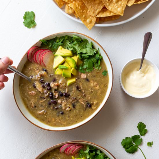 Tomatillo & Pulled Jackfruit Soup - Recipe photo by maddysavenue