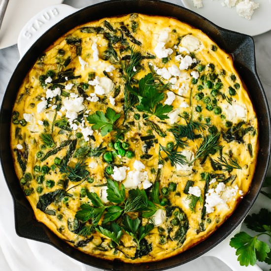 Spring Vegetable Frittata - Recipe photo by Downshiftology
