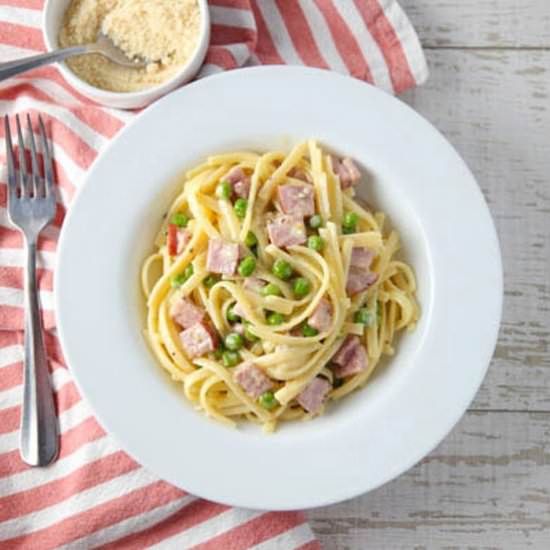 Fettuccine Alfredo with Ham Peas - Recipe photo by Tastefulventure