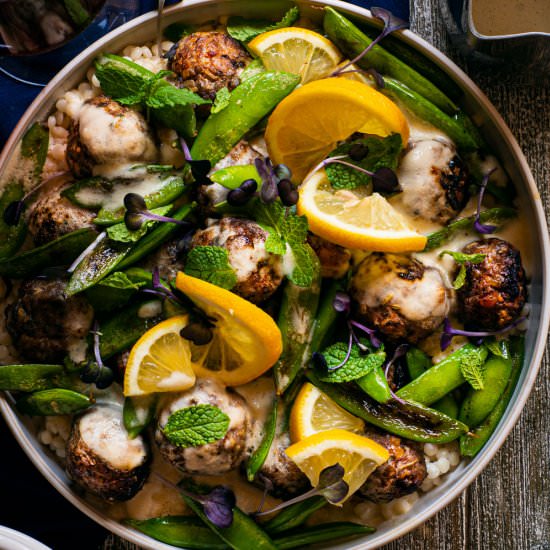 Apricot Lamb Meatballs w Avgolemono - Recipe photo by rhubarbandcod