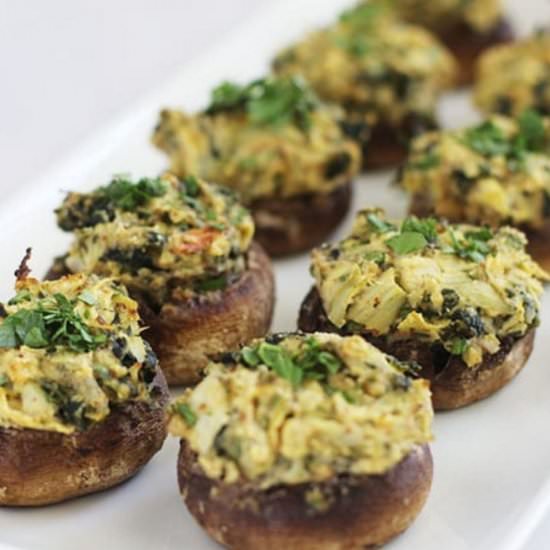 Spinach Artichoke Stuffed Mushrooms - Recipe photo by FitLiving Eats