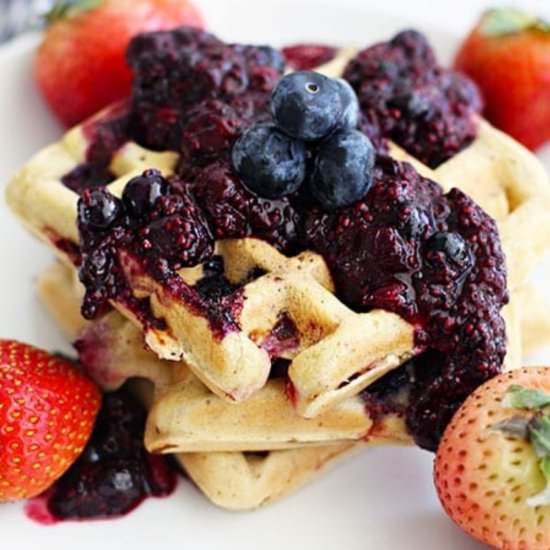 Almond Berry Waffles with Chia Jam - Recipe photo by FitLiving Eats