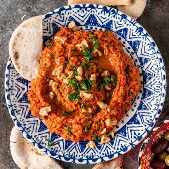 Roasted Red Pepper Dip – Muhammara - Recipe photo by Silk Road Recipes