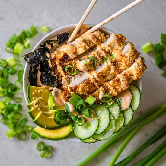 CRISPY KATSU CHICKEN SUSHI BOWLS - Recipe photo by TaylahsKitchen