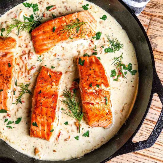 Seared Salmon in Lemon Dill Sauce - Recipe photo by cooksleepread