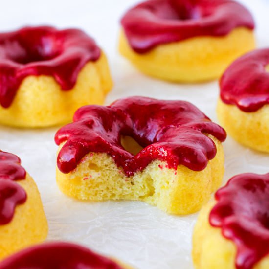 Mini Baked Lemon Raspberry Donuts - Recipe photo by Bakes and Blunders