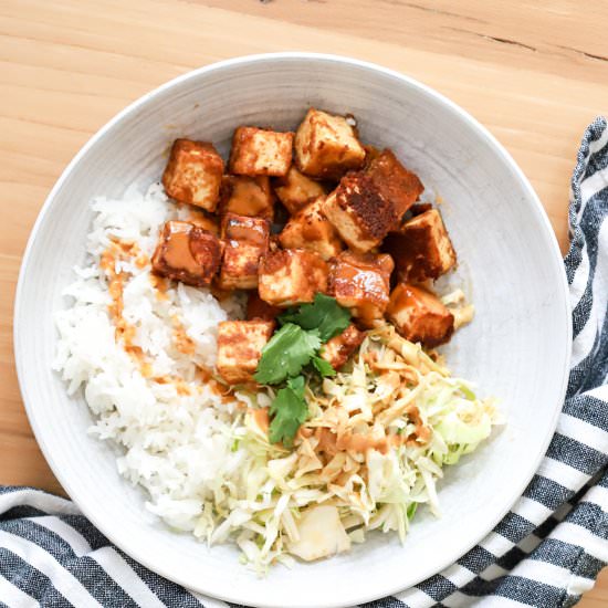 Crispy Tofu with Thai Peanut Sauce - Recipe photo by FunnyLoveLindsay