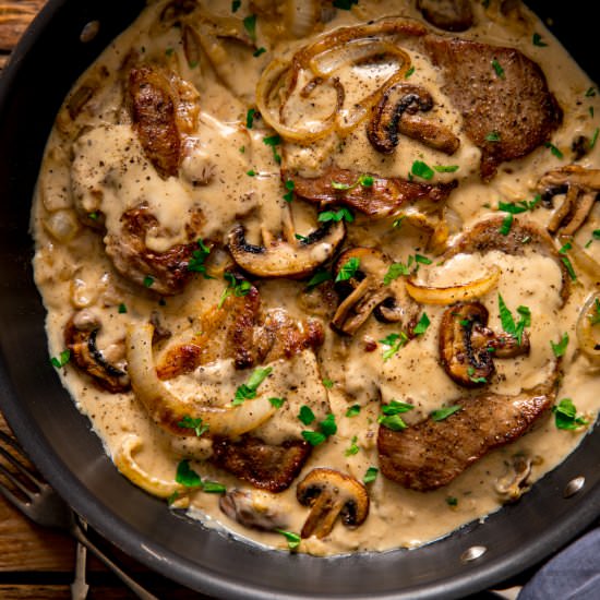 Smothered Pork Steak - Recipe photo by KitchenSanctuary