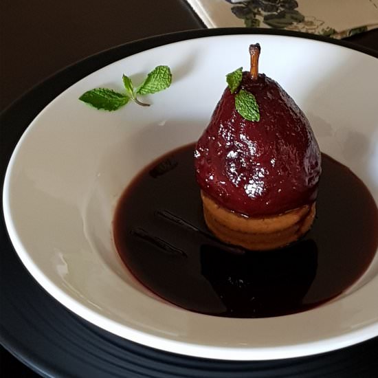 POACHED PEARS IN RED WINE - Recipe photo by Jayanthy Asokan