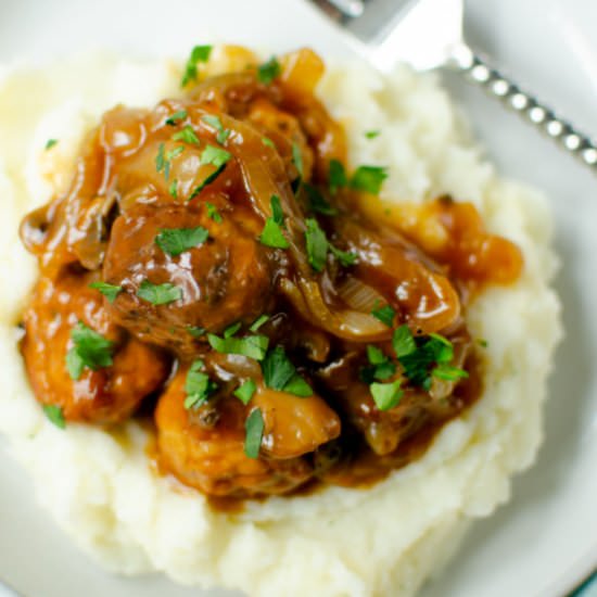 Crockpot Salisbury Steak Meatballs - Recipe photo by fakeginger