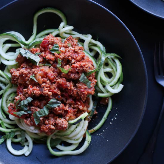Zoodles with Turkey Bolognese - Recipe photo by lesyaholzapfel