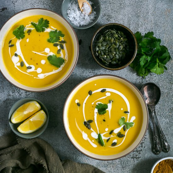 curried butternut pumpkin soup - Recipe photo by between2kitchens