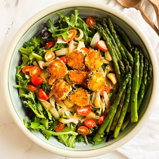 Asparagus Salad + Fried Goat Cheese - Recipe photo by SugarandSnapPeas