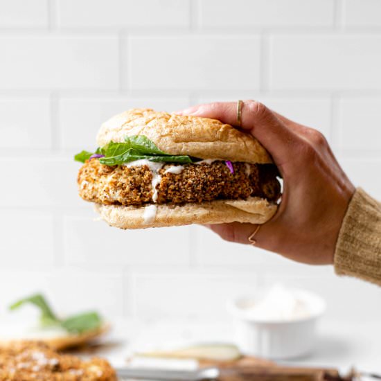 Crispy Cauliflower Sandwiches - Recipe photo by greenseggsandyams