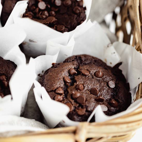 Vegan Double Chocolate Muffins - Recipe photo by FlouringKitchen