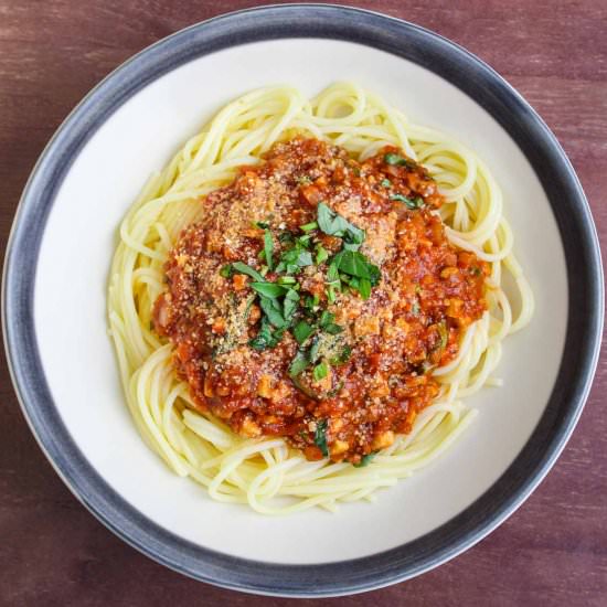 Tempeh Bolognese - Recipe photo by The Pesky Vegan