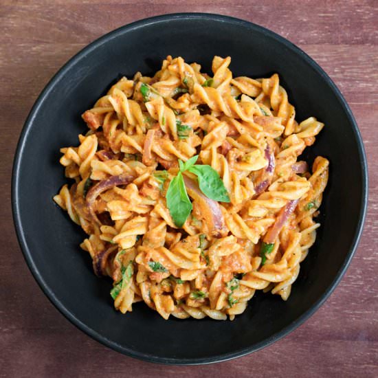 Tomato Tahini Pasta - Recipe photo by The Pesky Vegan