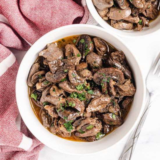 Chicken hearts with mushrooms - Recipe photo by lowcarbafrica