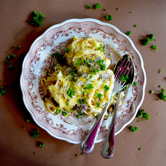 Mushroom & Pancetta Tagliatelle - Recipe photo by gerifood