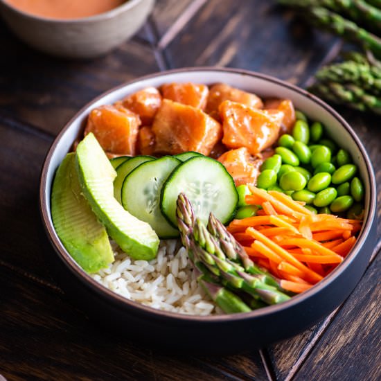 Salmon Poke Bowl with Spicy Mayo - Recipe photo by dudethatcookz