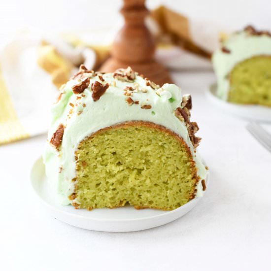 Frosted Pistachio Cake with Pudding - Recipe photo by SizzlingEats