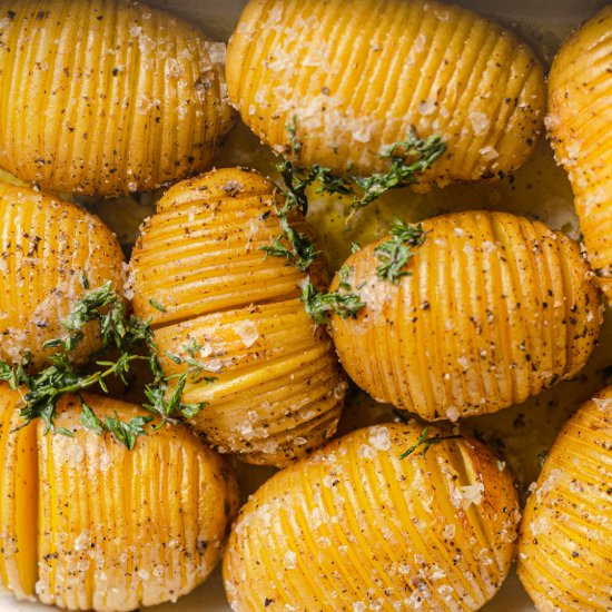 Hasselback Potatoes & Thyme Butter - Recipe photo by lostinf00d
