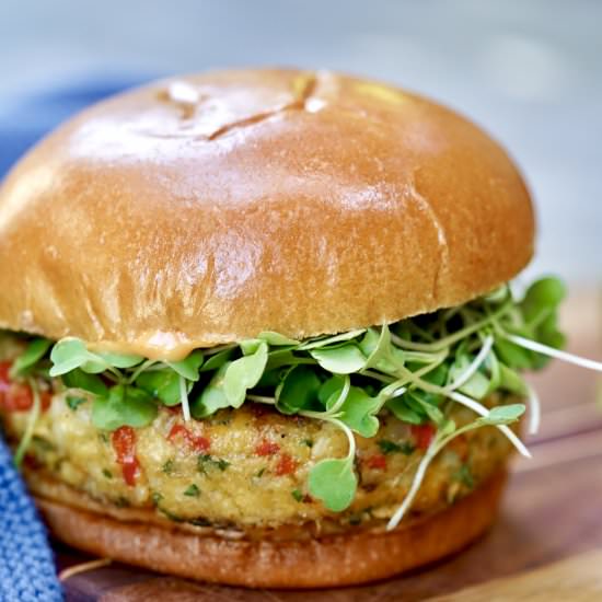 Chickpea Veggie Burger - Recipe photo by simmerandsauce