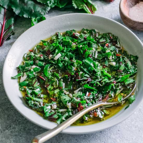 Beet Greens Chimichurri - Recipe photo by forkintheroad
