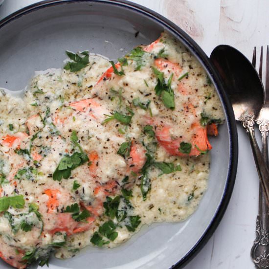 Keto Salmon with Garlic Cream Sauce - Recipe photo by lesyaholzapfel