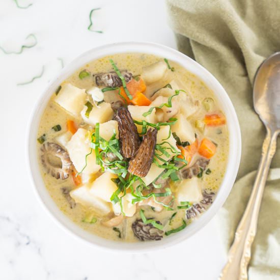 Morel Ramp Potato Chowder Recipe - Recipe photo by HealthStartsintheKitchen