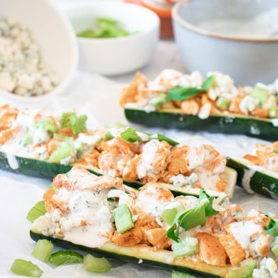 Buffalo Chicken Zucchini Boats - Recipe photo by saltandsprinkles
