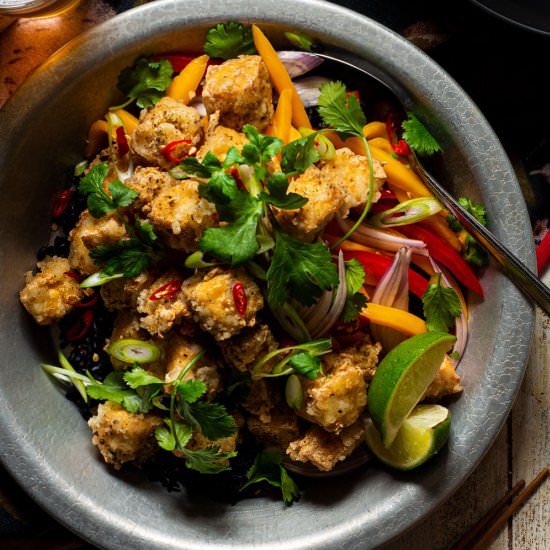 Salt and Pepper Tofu w Mango Salad - Recipe photo by rhubarbandcod