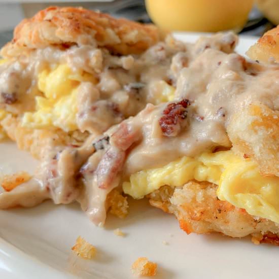 Ham Gravy Over Biscuits & Eggs - Recipe photo by NotEntirelyAverage