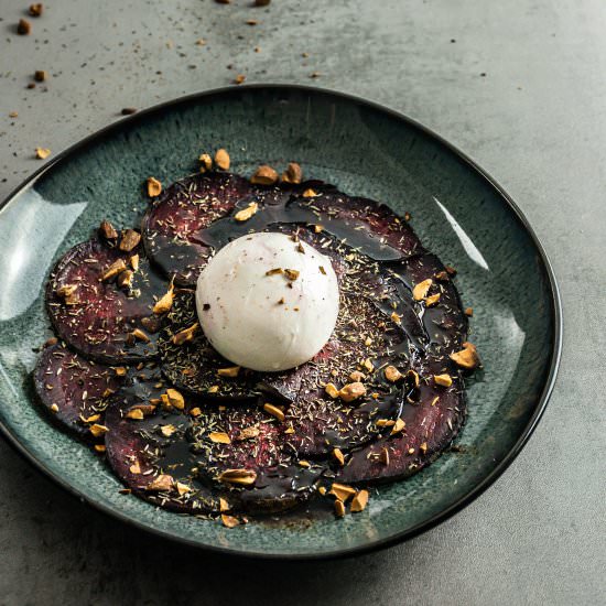 Beetroot Carpaccio with Burrata - Recipe photo by Lifeandlemons