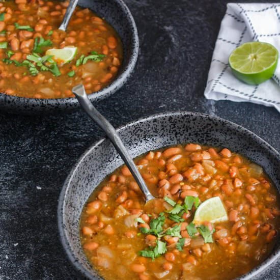 Salsa Verde Pinto Beans - Recipe photo by taoofspice