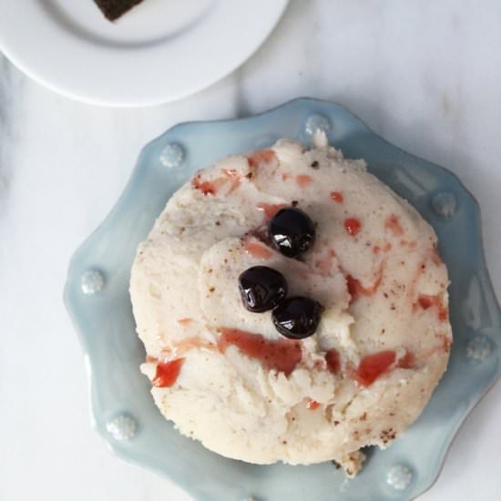 Carob Cake with Cherry Buttercream - Recipe photo by piesandplots