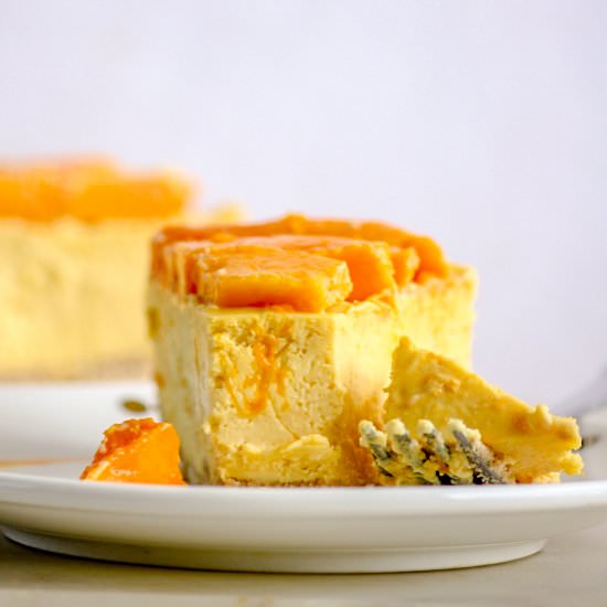 Eggless Baked Mango Cheesecake - Recipe photo by The Desserted Girl
