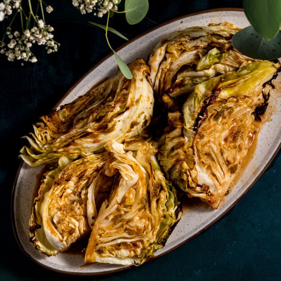 Roasted Cabbage with Miso Caramel - Recipe photo by leisurefanclub