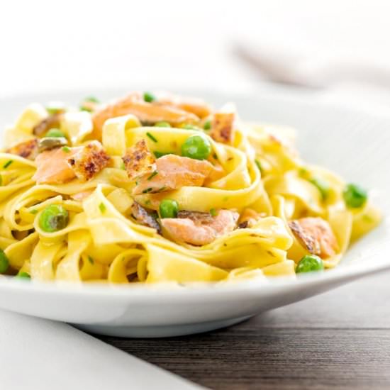 Salmon and Pea Pasta with Capers - Recipe photo by Brian Jones