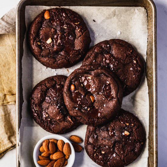 Salted Almond Dark Chocolate Cookie - Recipe photo by gatheredatmytable